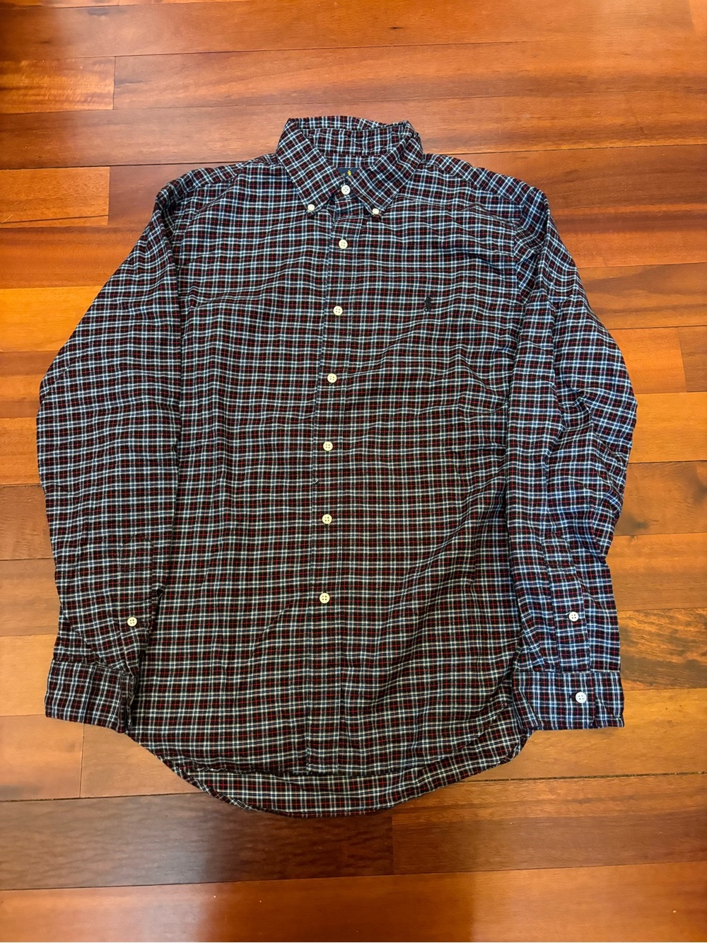 Ralph Lauren Men's Long-Sleeve Plaid Button-Down Flannel Shirt in Black and Blue